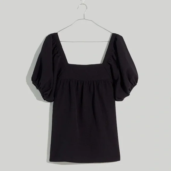Madewell women’s seersucker bubble sleeve top in black size large - Picture 2 of 5